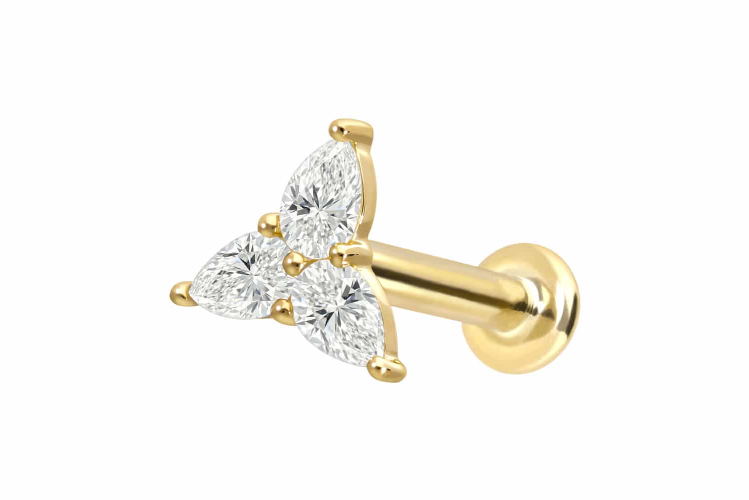 18 Karat Gold Labret Piercing mit Innengewinde DIAMANT-BLUME